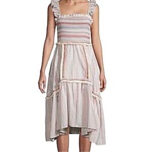 ANTHROPOLOGIE ALLISON NEW YORK SMOCKED STRIPPED MIDI DRESS SIZE SMALL